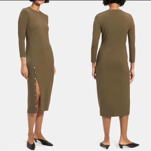 Theory 3/4 Sleeve Button Front Hem Midi Dress Ranmire Knit Modal  small - Picture 1 of 7